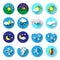 Set of Colorful Weather Report Forecast Round Flat Icons with Long Shadow for Print, Web or Mobile App