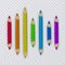 Set Of Colorful Wooden Pencils For Drawing. Colored and various length pencils on transparent background