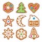 set of colorful xmas gingerbread cookies. vector