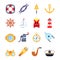 Set of colorful yachting icons. Sailing symbols