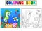 Set coloring book and color picture, learning colors. Children, seabed and its inhabitants.