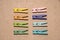 Set of colour clothespins.