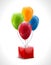 Set of colourful birthday or party balloons with red box