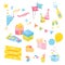 Set of colourful birthday party stuffs.vector illustration