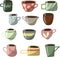 Set of colourful cups