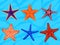 Set of colourful realistic starfishes, underwater invertebrate animal.