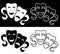 Set of comedy and tragic theatrical masks icons. Theatrical premieres, circus poster. Vector