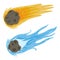 Set comet fly on white background. Meteor yellow and blue color in doodle