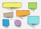 Set of comic doodles, hand drawn speech bubbles and colorful texture. Vector isolated on white background