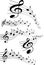 Set of comic style various music notes on stave, vector illustration