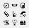 Set Compass, Aviation emblem, Airplane window, Helicopter, Box flying parachute, Conveyor belt with suitcase, Airline