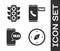 Set Compass, Traffic light, Taxi call telephone service and Taxi call telephone service icon. Vector