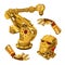 The set of components of the robot are made from the precious metal gold. High technology. Vector illustration.