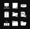 Set Computer monitor with keyboard, File document, Scotch, Binder clip, Document folder, Envelope and Delete icon