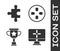 Set Computer monitor, Piece of puzzle, Award cup and Gamepad icon. Vector