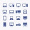 Set of computer and phone device icons. Flat vector graphic pictograms.