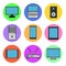 Set of computer round icons, modern digital items of information technology IT smartphone, telephone, tablet, monitor, laptop