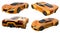 Set conceptual orange racing cars. 3d illustration.