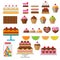Set of confectionery products: cakes  chocolate  marmalade  marshmallows. Vector illustration on the theme of delicious treats