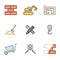 Set of construction icons. Various stages of construction, design, layout, construction. Multi-colored performance