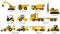 Set of Construction machines. Heavy machinery for Excavator, Dump, truck, Mixer, truck, Pile, driver, Stock, forklift