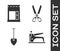 Set Construction stapler, Cement bag, Shovel and Scissors icon. Vector