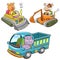 Set of construction vehicle animal cartoon.