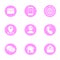 Set of contact us icons in flat pink design