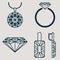 Set contains four icons for jewelry goods ring, earrings, necklace and classic diamond