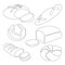 Set with continuous line breads. Vector line art. Bakery product for logo, packaging design, icon