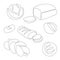 Set with continuous line breads. Vector line art. Bakery product for logo, packaging design, icon