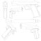 Set with a contour of a 1911 Colt pistol. Contour of a pistol in different positions isolated on a white background. 3D