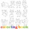 Set of contour funny foxes, coloring book