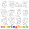 Set of contour funny mouses, coloring book