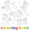 Set contour images of unicorns, funny cartoon animals, black contour on white background coloring book