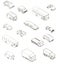 Set with contours of different cars in isometric. Vector illustration