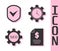 Set Contract money, Shield with check mark, Seo tag with gear wheel and Time Management icon. Vector