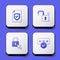 Set Contract with shield, Open padlock, Lock and Password protection icon. White square button. Vector