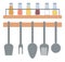 Set of Cooking Objects Hanging on Wall Vector