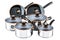 Set of cooking stainless steel kitchen utensils and cookware. Po