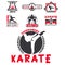 Set of cool fighting club emblems labels fight badges punch sport fist karate vector illustration.