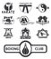 Set of cool fighting club emblems labels fight badges punch sport fist karate vector illustration.