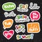 Set of cool stickers, patches with food and summer elements.