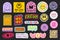 Set Of Cool Trendy Groovy Stickers Vector Design. Pop Art patches. Y2K Badges