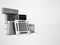 Set of cooling equipment wall air conditioner floor air conditioner 3d render on gray background with shadow