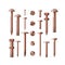 Set of copper fasteners. The group symbol for the workshop.