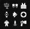 Set Coral, Rubber flippers, Life jacket, Wetsuit, Octopus, Flashlight, Compass and Fish icon. Vector