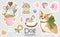 Set of Corgi stickers and icons. Cute dog with romantic items.