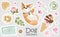 Set of Corgi stickers and icons. Cute dog with romantic items.