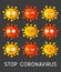 Set of coronavirus cartoon emoji characters on dark background